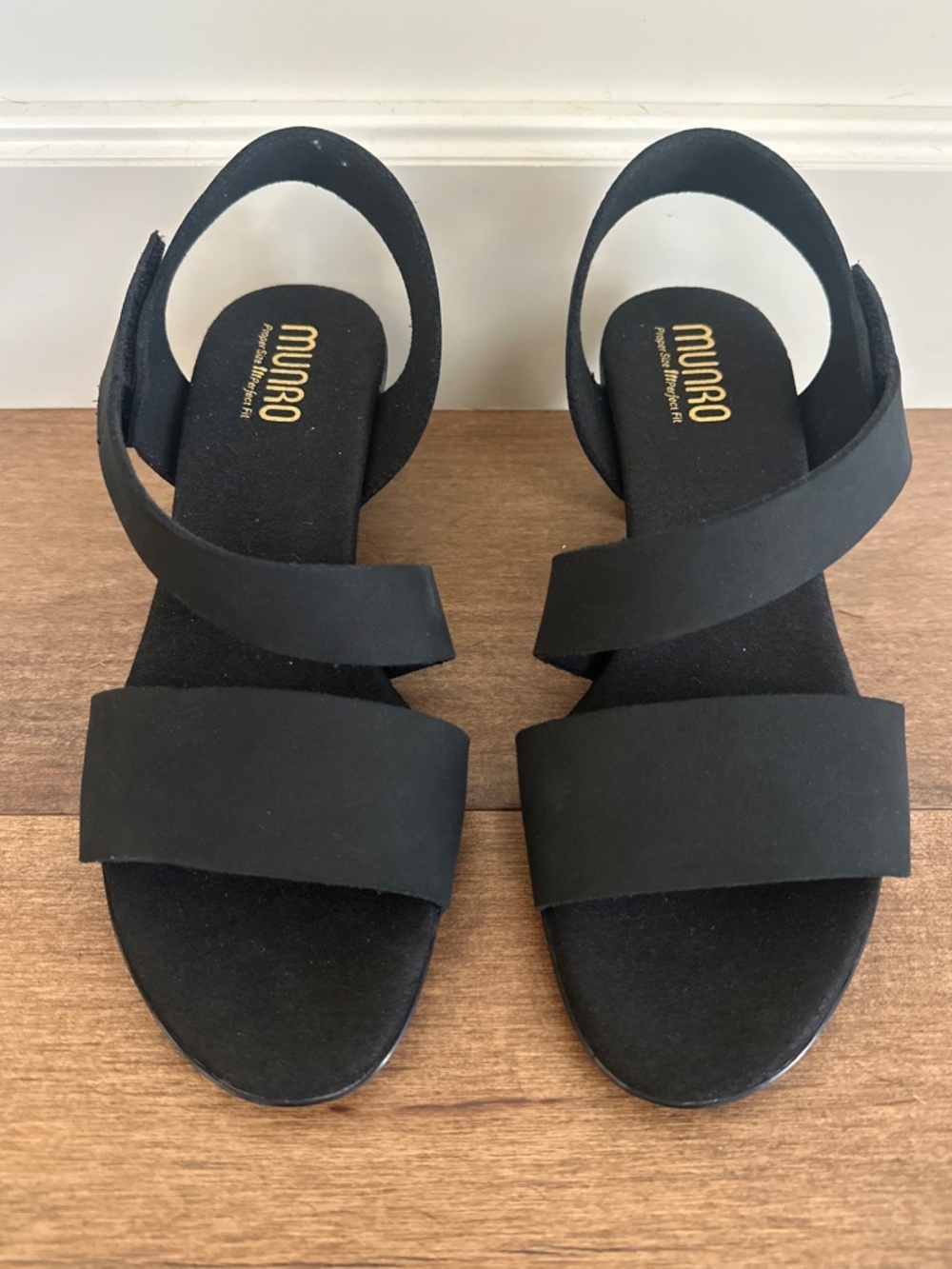 Munro Lucia Sandals Black Nubuck Low Cone Heels Strappy Comfort Women Size 7 W
